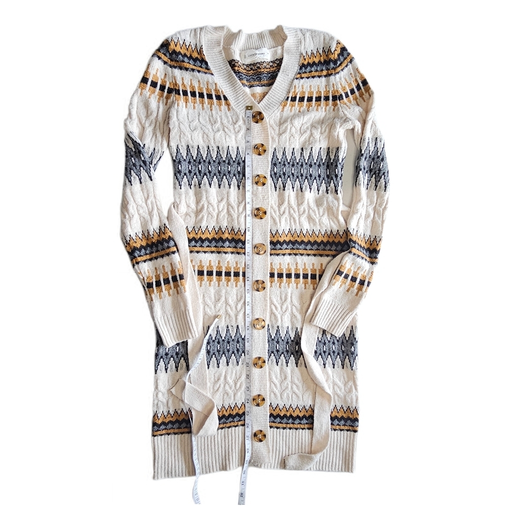 Lucky Brand Fair Isle Cardigan Knit Sweater Dress Aztec Geomteric Patterned - Picture 9 of 16